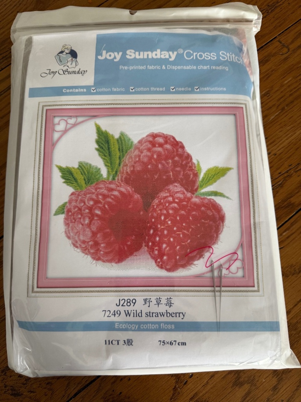 Wild Raspberry 11 Count Pre-Printed Aida Joy Sunday Cross Stitching Kit NEW